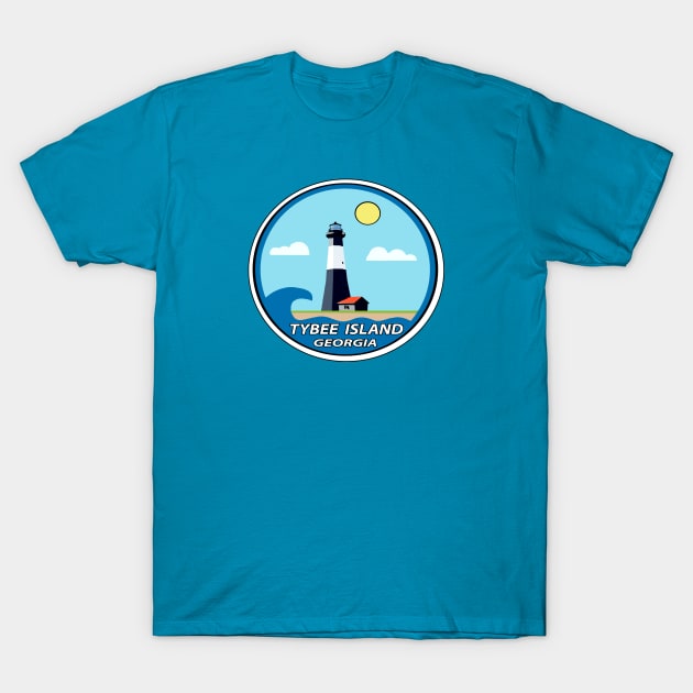Tybee Island Georgia Lighthouse With Sun T-Shirt by Trent Tides